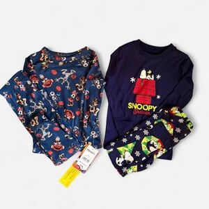 Source Unknown Navy Snoopy Holiday Kids Pajama Set